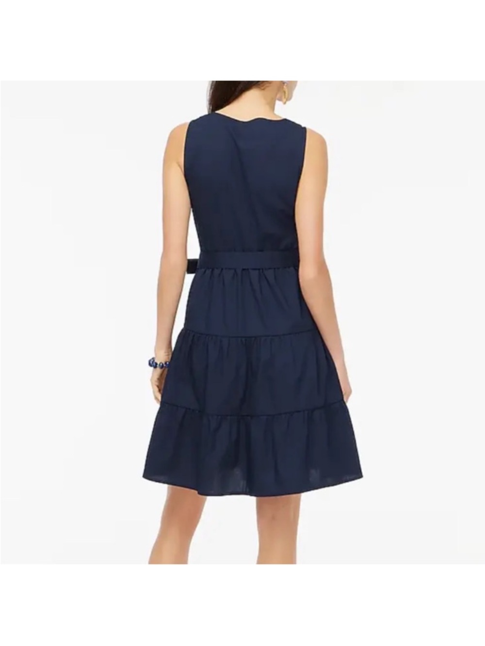 J.Crew Navy Faux Wrap Tiered Dress Tie Waist V-Neck Size 2 - Picture 6 of 14